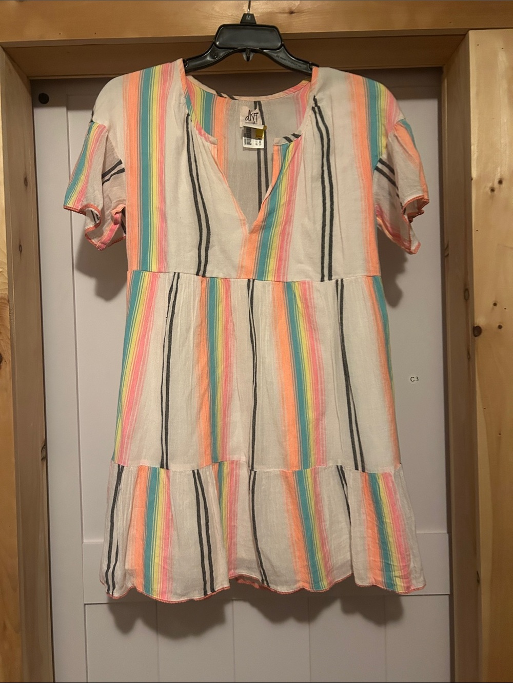 Girls' Pastel Rainbow Stripe Tiered Dress - Unbranded